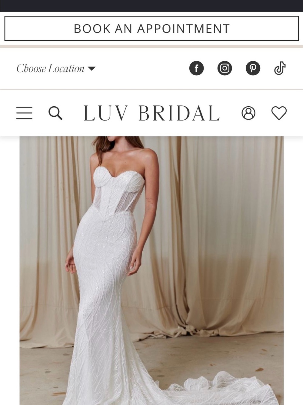 Luv Bridal Strapless Beaded Mermaid Wedding Gown in White